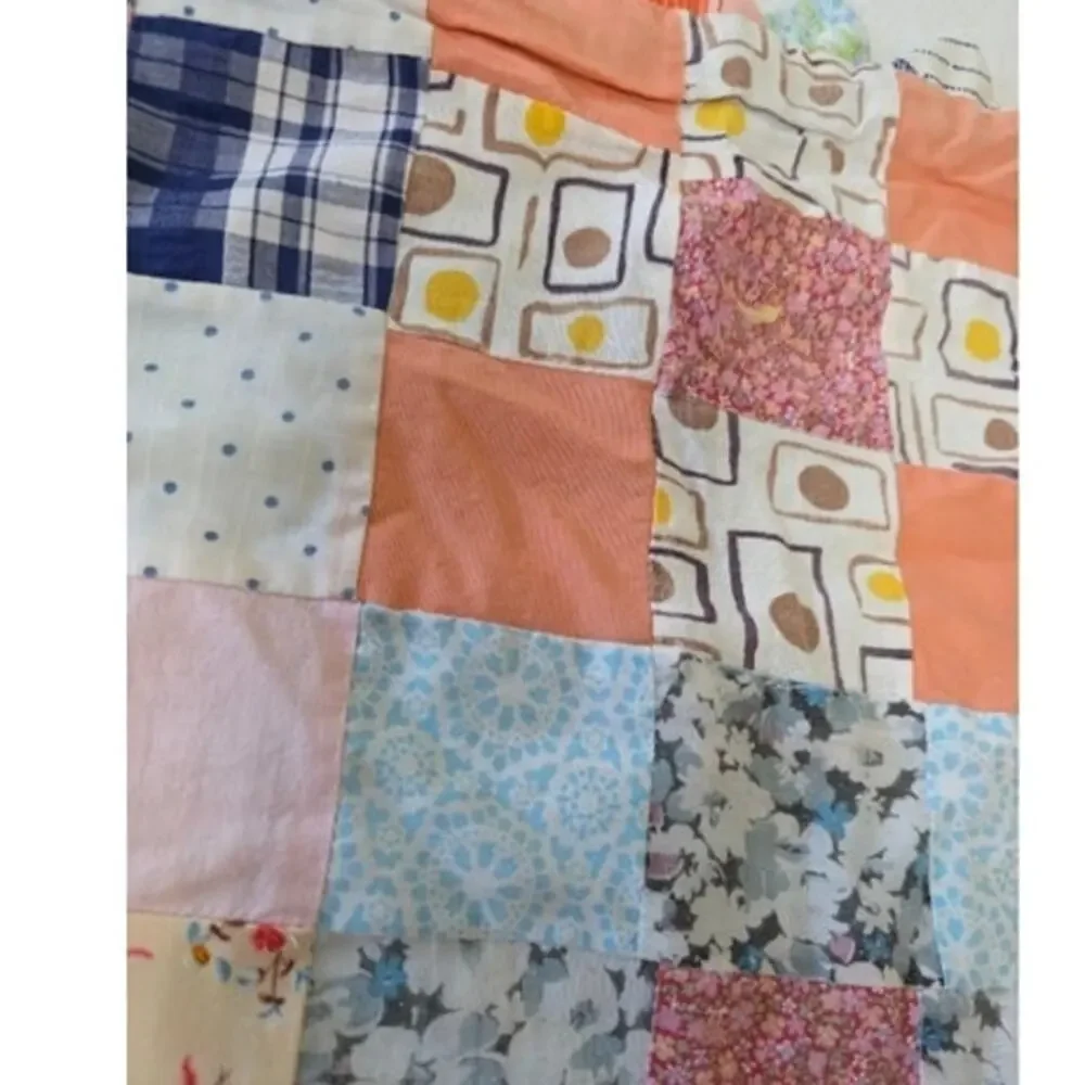 VTG Handmade Colorful Scrappy Memory Lap Blanket Crib Tied Quilt Granny Cottage